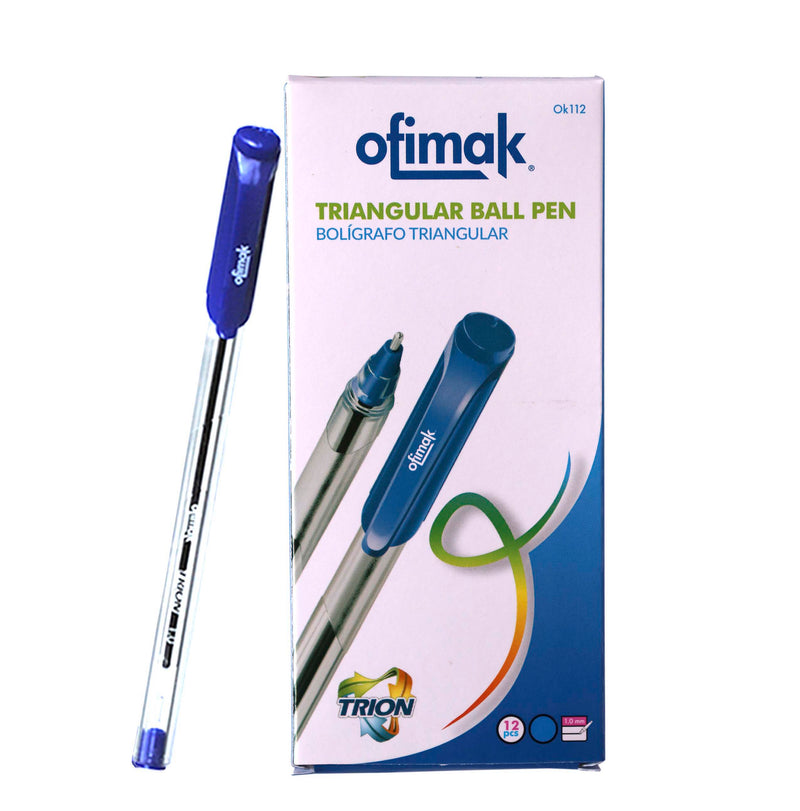 Caja de bolígrafos triangulares, color azul, marca Ofimak