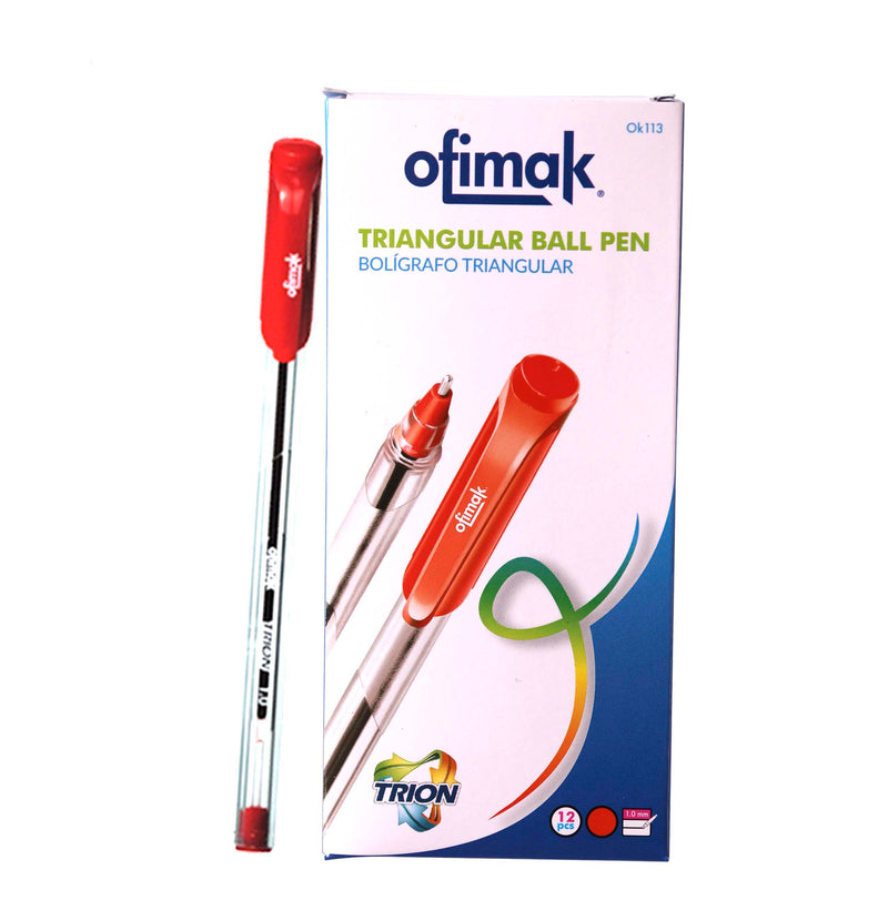 Caja de bolígrafos triangulares, color rojo, marca Ofimak