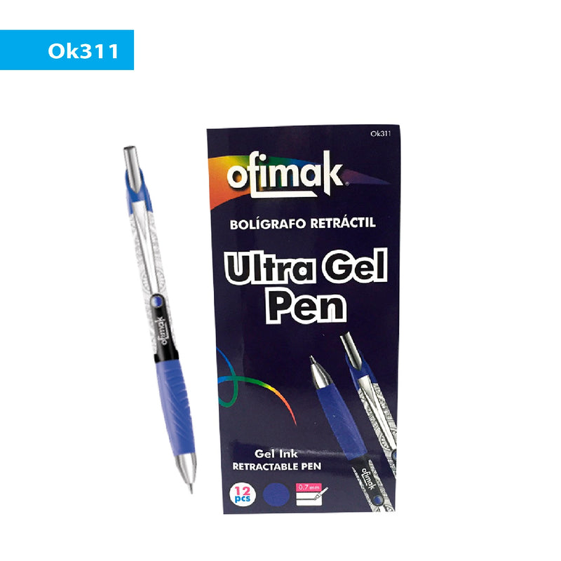Caja de bolígrafos de gel, color azul, marca Ofimak