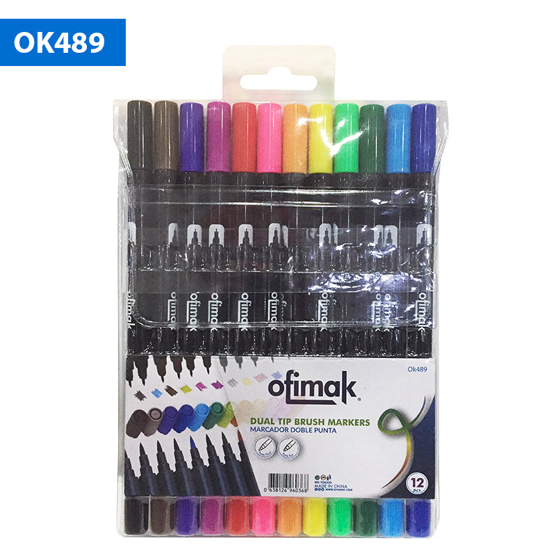 Caja de 12 marcadores de doble punta para colorear, marca Ofimak