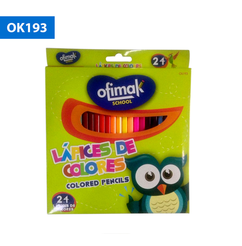 Caja de 24 crayones de colores, marca Ofimak