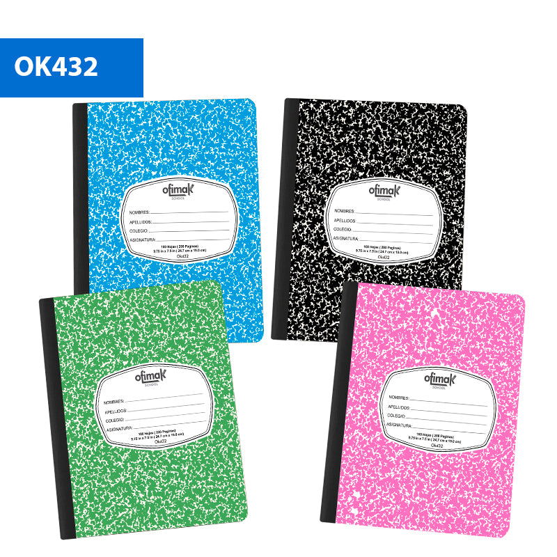 Cuaderno cocido rayado, colores surtidos, marca Ofimak