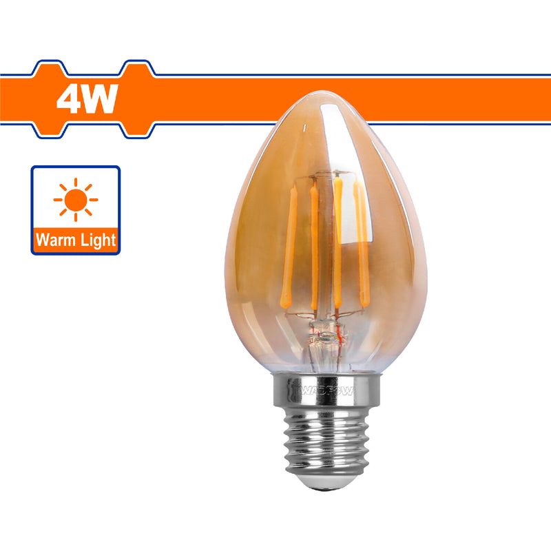 Bombillo Filamento LED 4W 2200K 100~240V/50-60Hz. Luz Cálida. 15000 horas. 400 Lumens. Base E14.