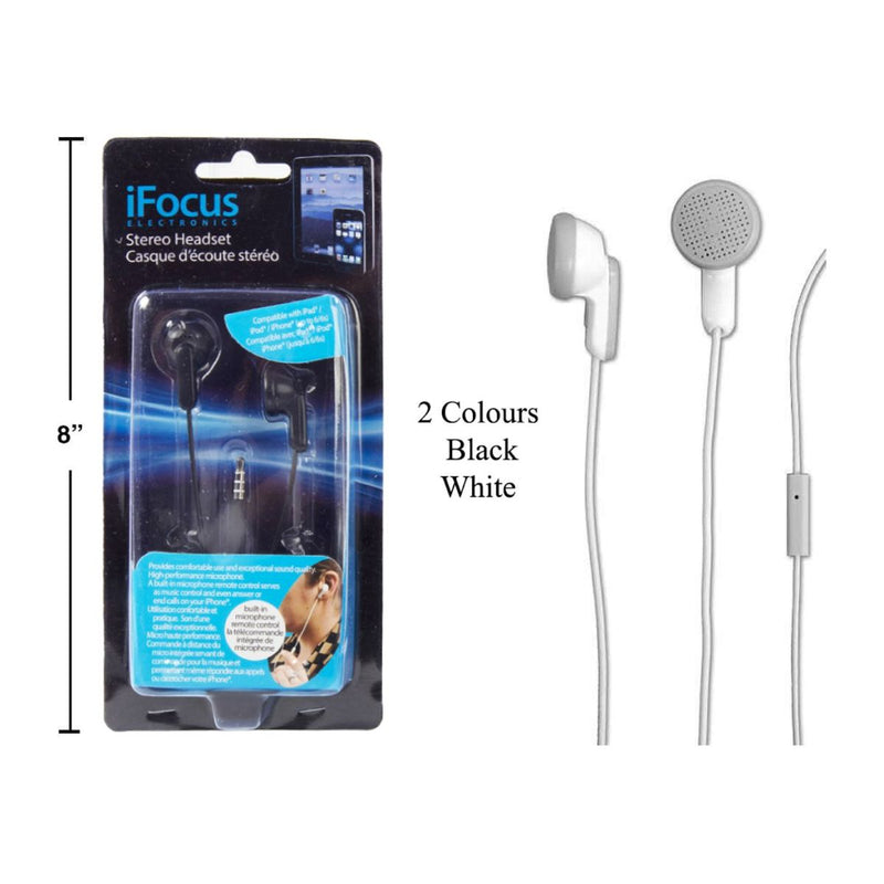 iFocus, Auriculares estéreo para iPad / iPhone / iPod, 3.6 pies de largo, 2 colores