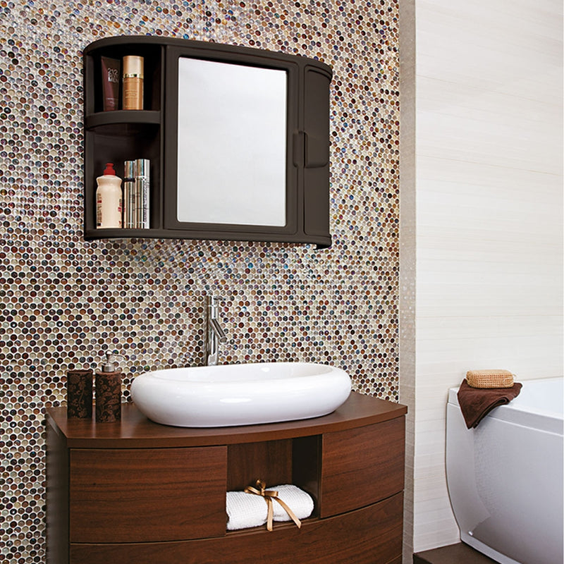 Botiquín de baño con espejo, color wengué