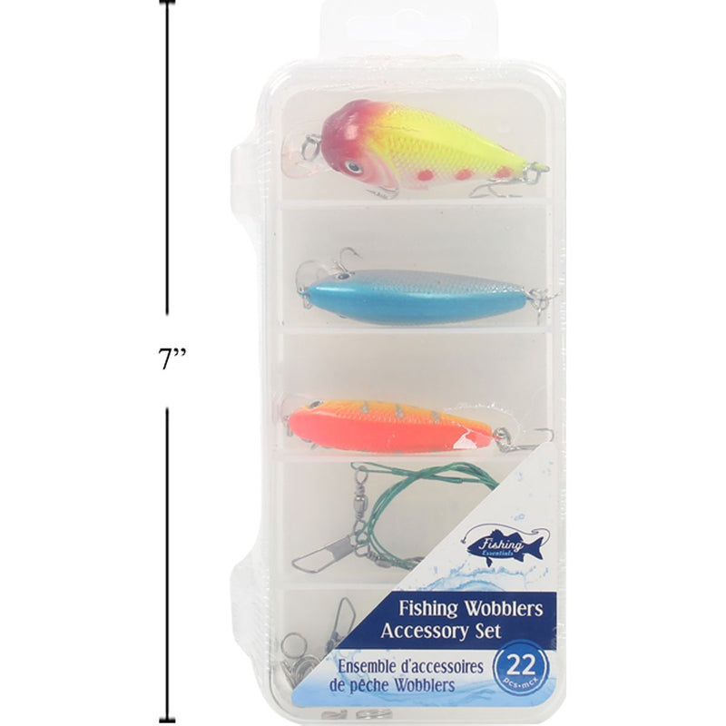Juego de accesorios Wobblers de pesca 22 piezas, caja de plástico con etiqueta de color