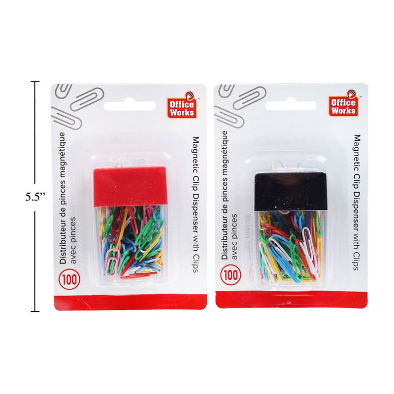 Dispensador de clips de papel con 100 clips  (1pza) (Viene en colores variados al azar)