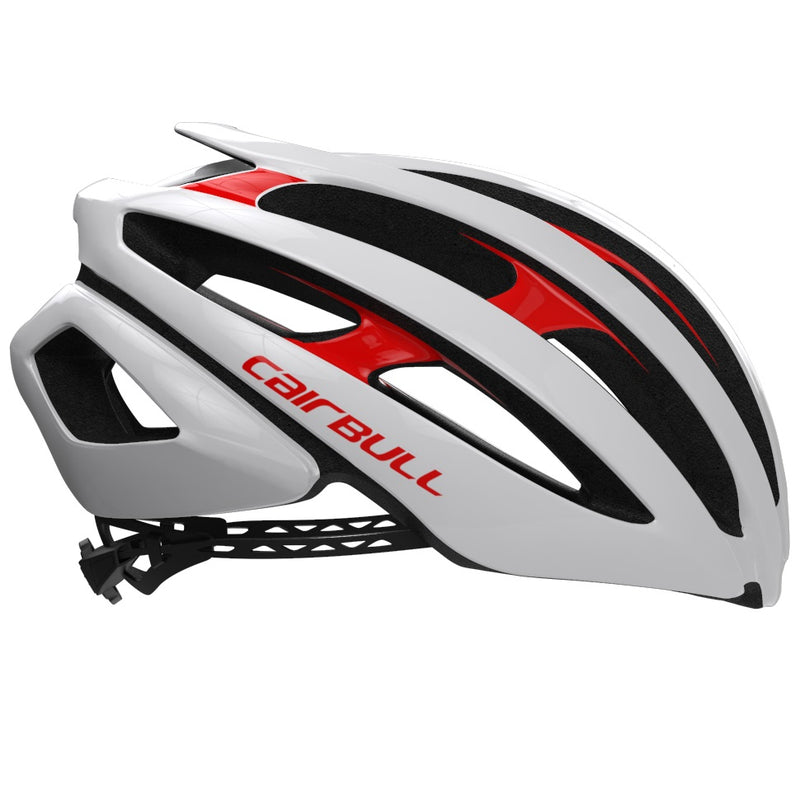 Casco aerodinámico para ciclismo de ruta. Color blanco / rojo, talla M