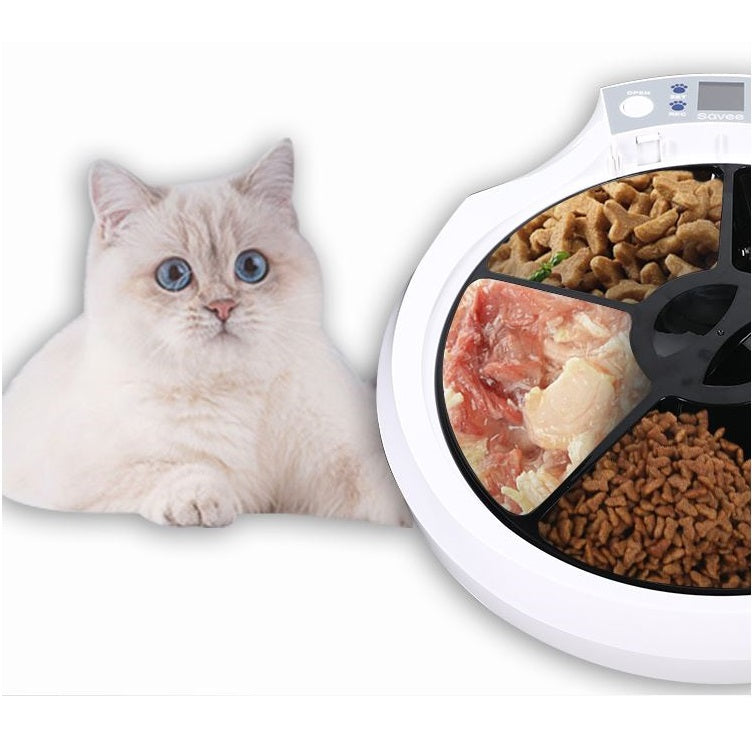Dispensador de alimentos inteligente para mascotas de 5 compartimentos 270ml c/u. Color azul
