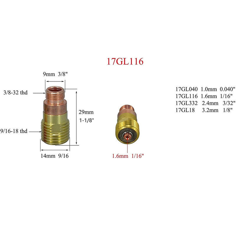 Kit de difusores de gas lens transparentes para soldadura tig antorcha WP 17/18/26 (kit 16 piezas)