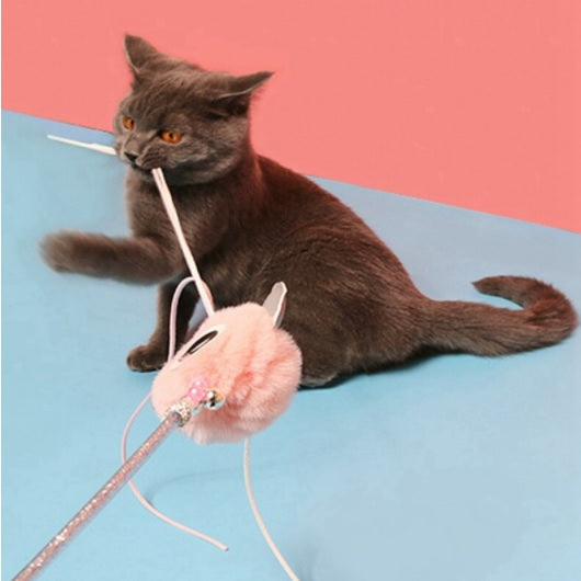 Juguete para gato varita de algodon y cintas. Color Gris. Tamaño 50cm
