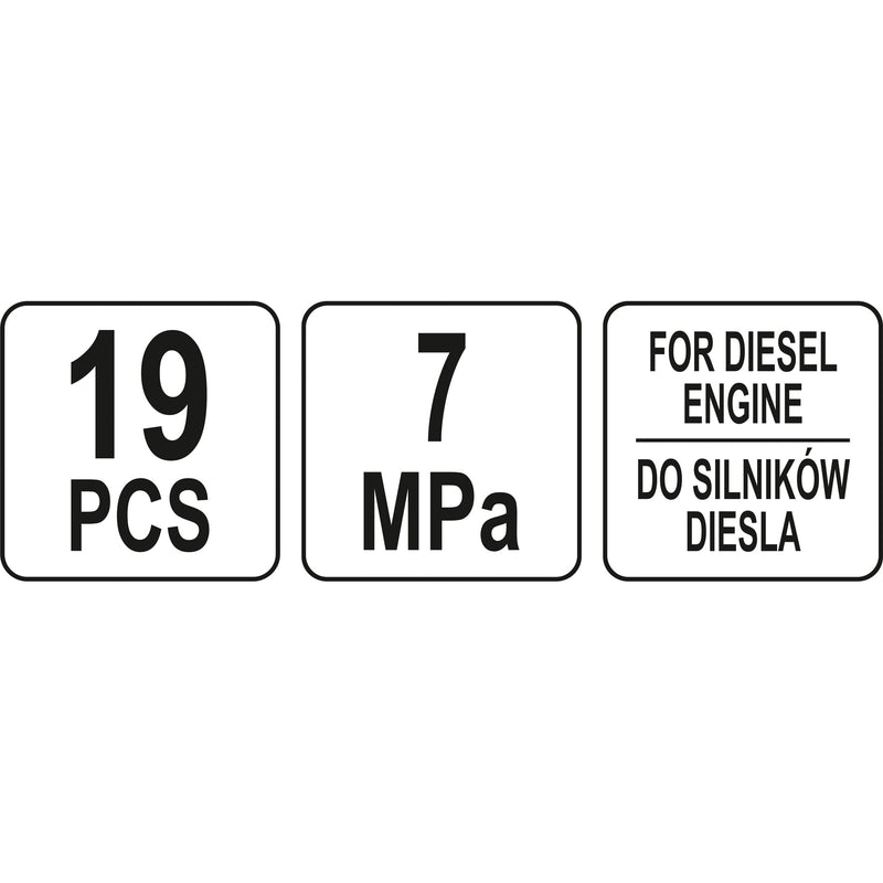Probador test de compresión de motor Diesel 0-1000 PSI  (Set 19 pzas) Compresimetro Diesel