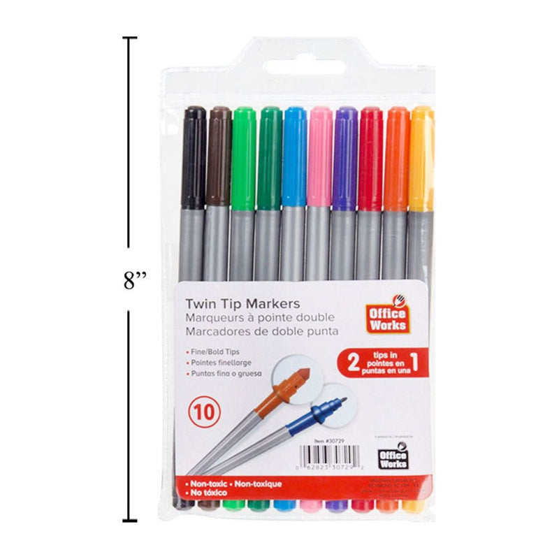 Marcadores de colores de punta doble de 10 piezas, bolsa de pvc