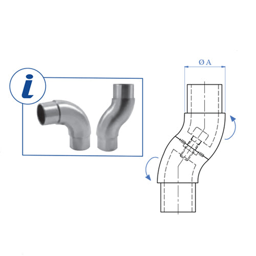 Codo Rotativo para usar en Escaleras en Forma de "L" con tubo de 2"mm.