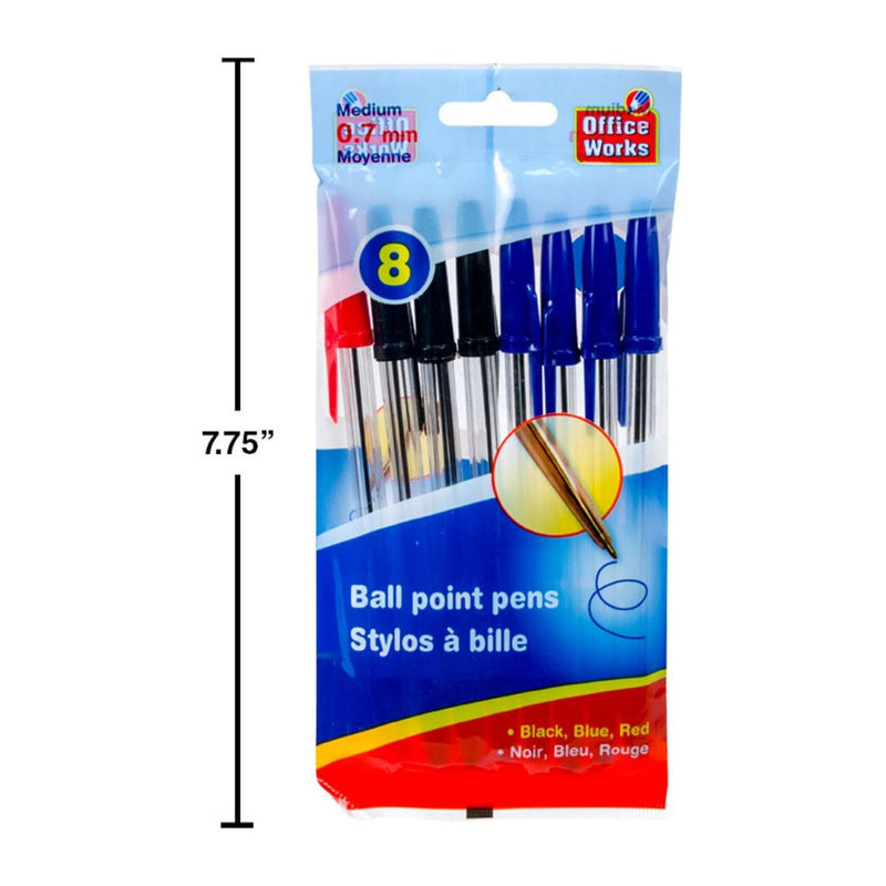 Bolígrafos de bola de 6,25 "de 8 piezas, 4 negros, 3 azules, 1 rojo