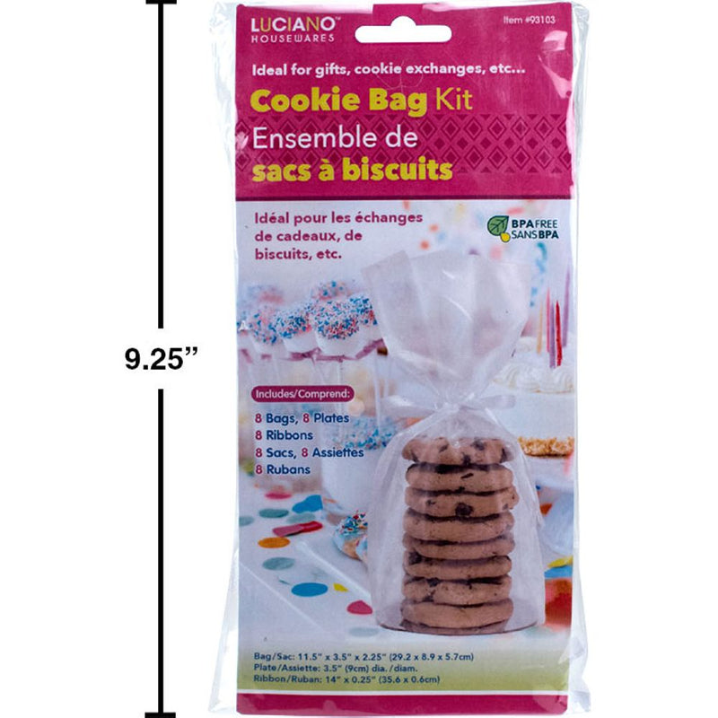 Juego de bolsas para galletas Luciano de 24 pzs, 8 bolsas + 8 platos + 8 cintas, inserto col. (CS)