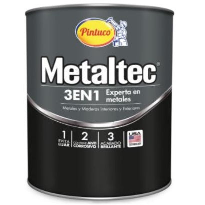 Metaltec 3 en 1. Esmalte sintetico, anticorrosivo y acabado brilloso. 1/4 Galon. Color Negro.