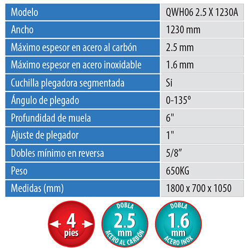 Dobladora manual de muelas largo 1.23 mt/4 pies para acero al carbon 2.5 mm/