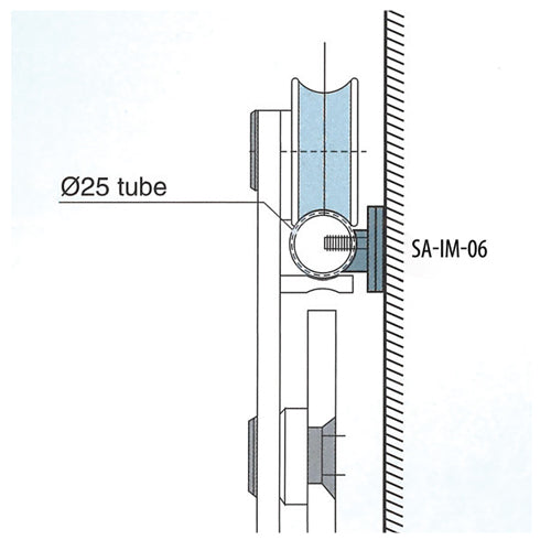 Soporte muro tubo para rodaja slider slider con pin (para usar con rodajas S34IM). Satinado SS304
