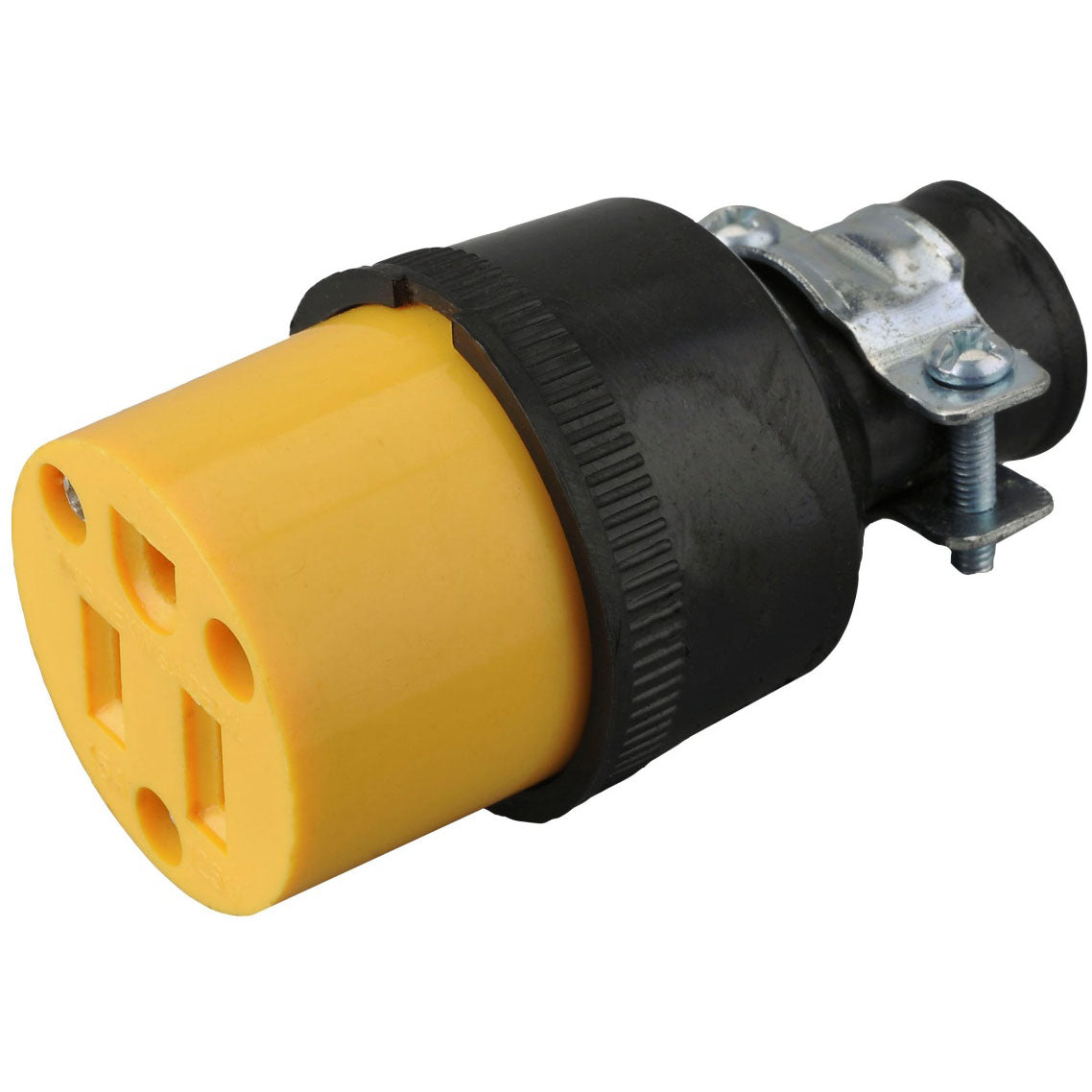 Toma Corriente Polarizado con Caucho y Clamp de Seguridad. Conexion Nema 5-15P. 15A-125Volt. 60 Hz