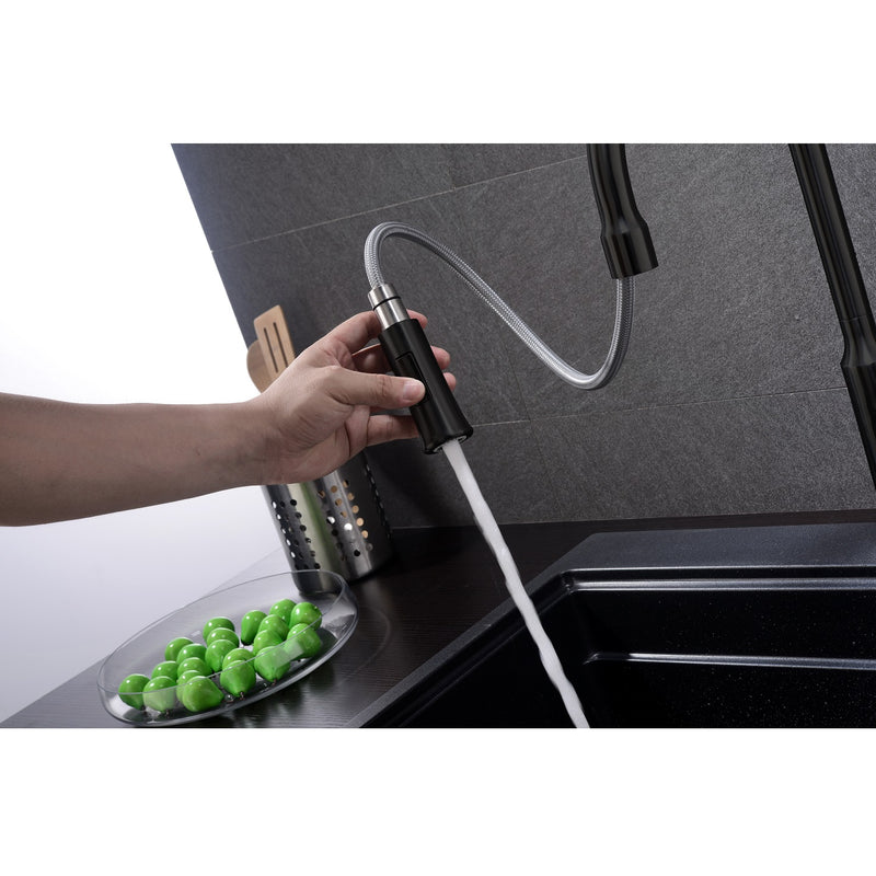 Grifo de color negro mate para fregador de cocina de acero inoxidable con manguera extraible MULINO