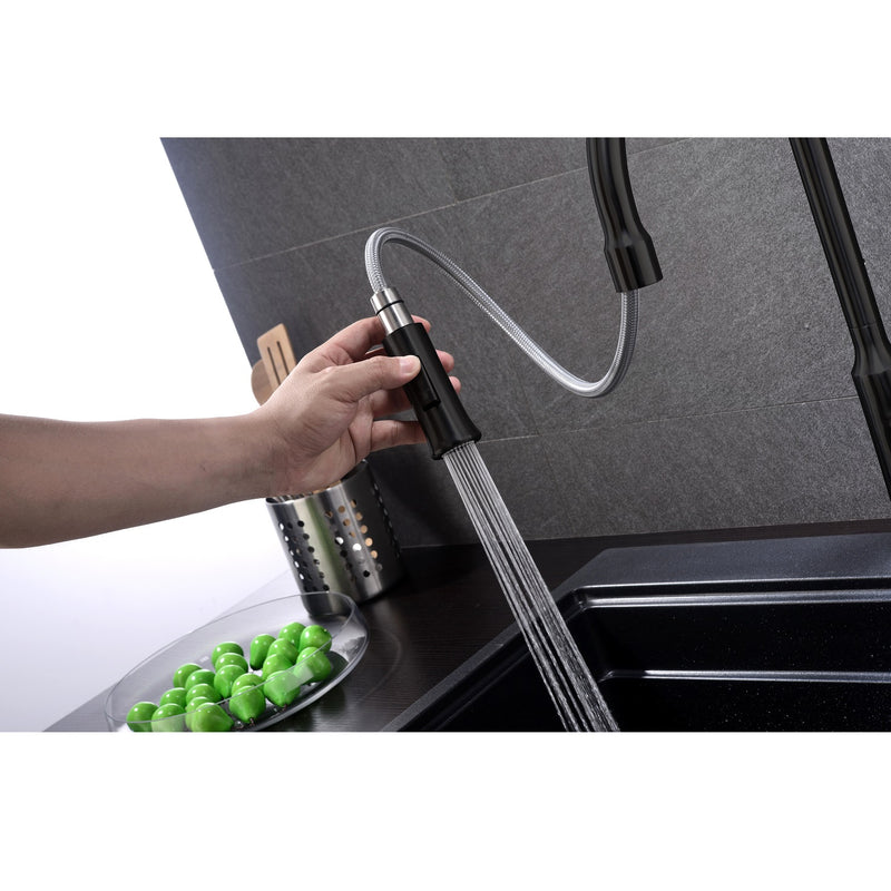 Grifo de color negro mate para fregador de cocina de acero inoxidable con manguera extraible MULINO