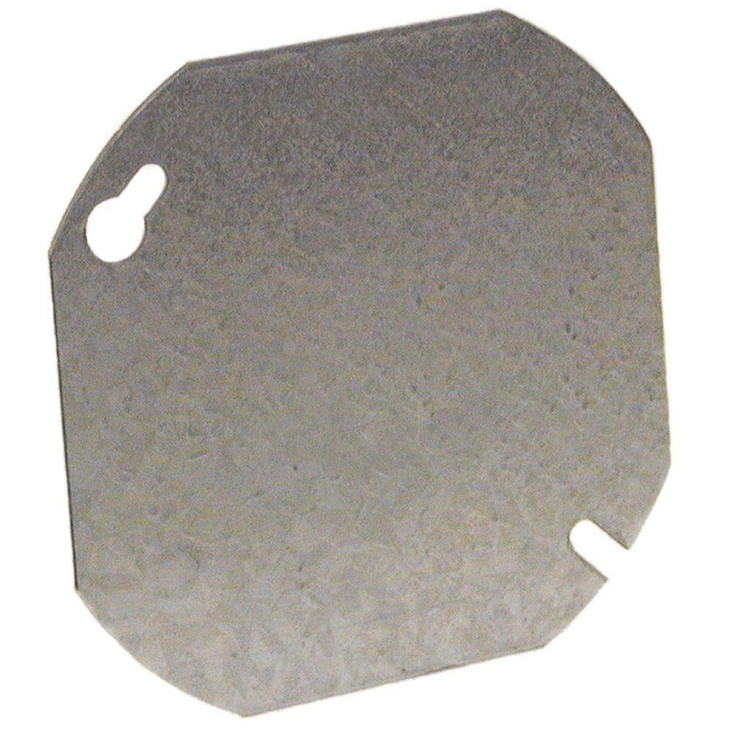 Tapa Metalica Ciega con Hueco de 1/2 para Cajilla de Octagonal de 4 Pulgada. No incluye Tornillos.