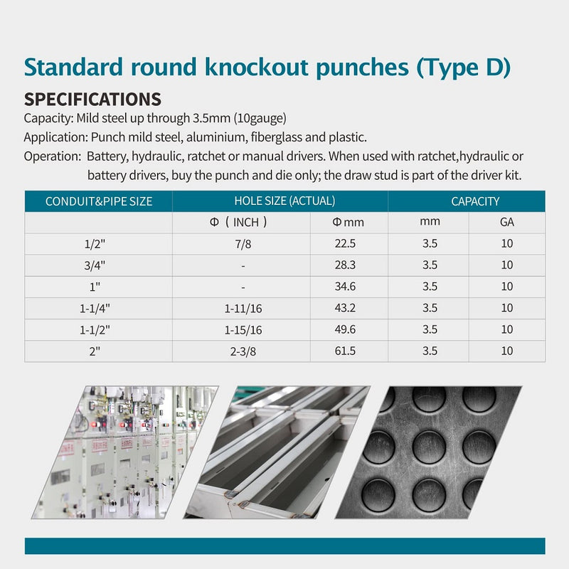 Sacabocados knockout punch de 1/2” a 2" perforador hidráulico de láminas de metal