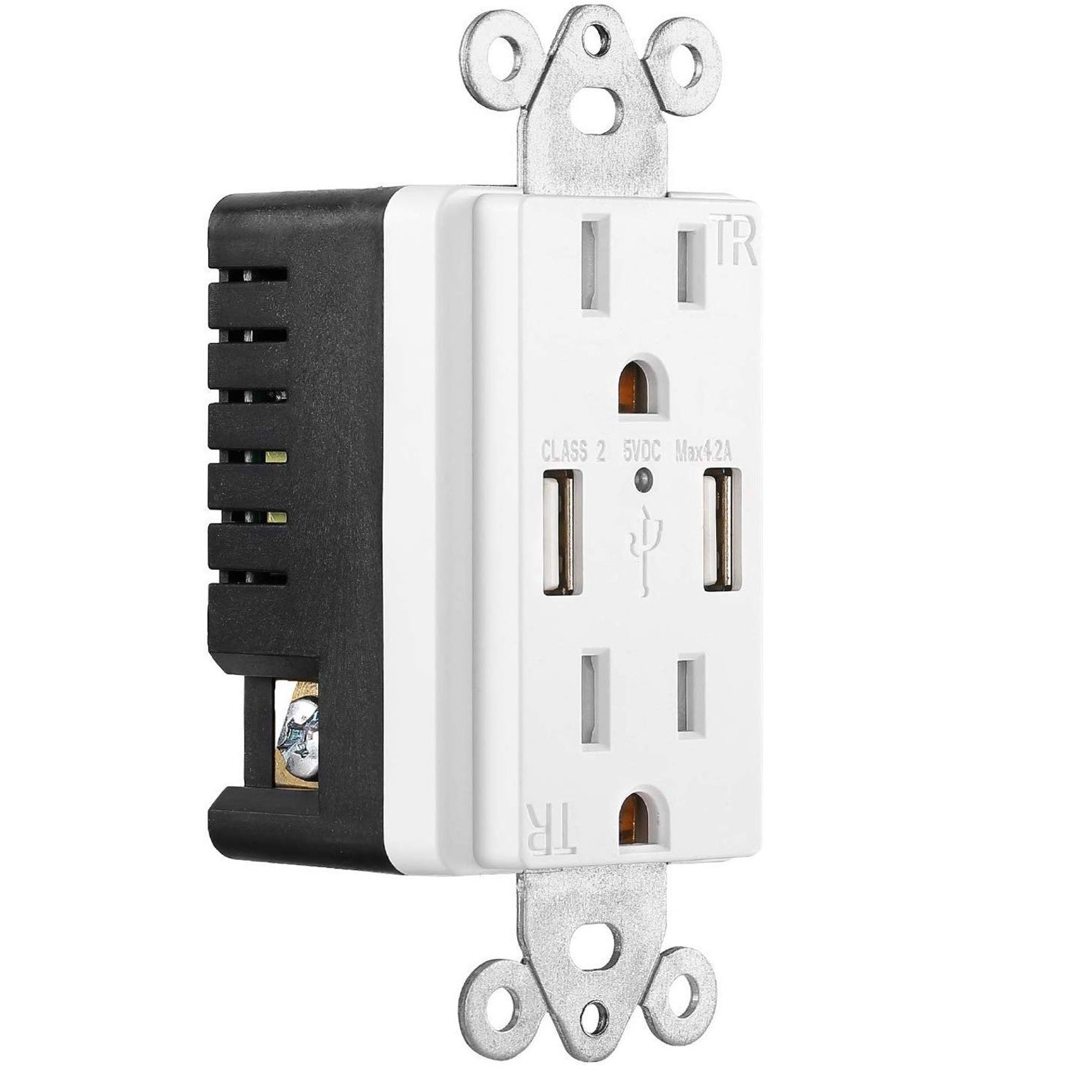 Tomacorriente Decorativo con USB. 2 Polos/3Wire. Nema 5-15R. 15A-125Volt. 60Hz. Puerto USB