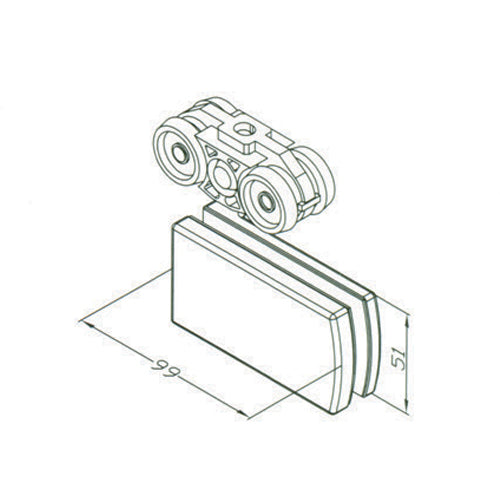 Bisagra guia con ruedas Sistema Plegable. Satinada para vidrios 10-12 mm