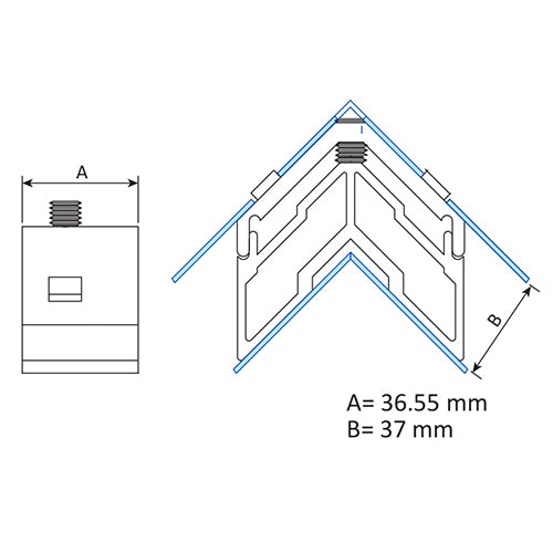 Escuadra de teton fijo de 37x36mm para hoja y marco de apertura exterior e interior de Puerta.