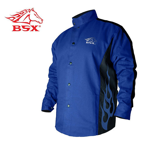 BSX Chaqueta soldador resistente a las llamas Azul negro con llamas